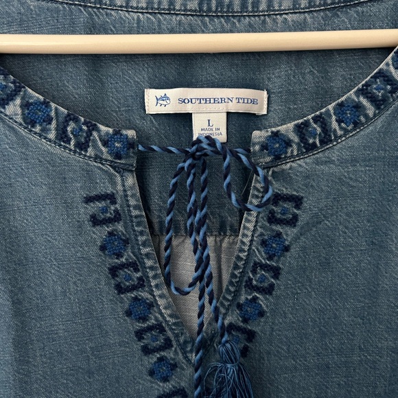 NWOT Southern Tide Chambray Denim Blue Peasant Blouse - Large - Picture 4 of 12